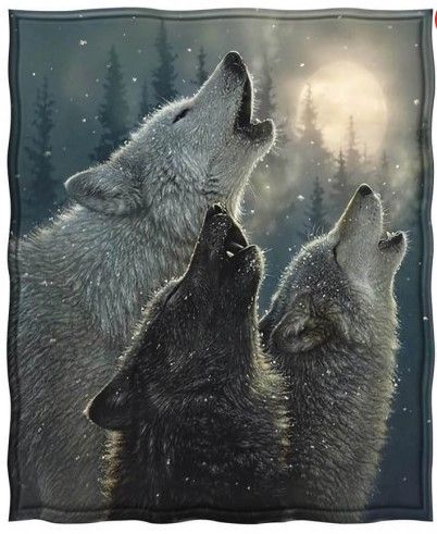 Howling Moon Wolf Sherpa Fleece Blanket