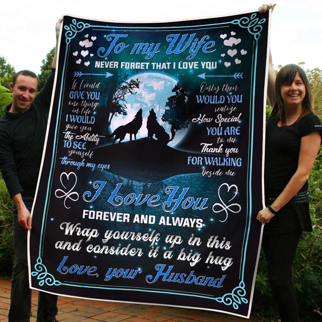 Howling Wolf Love You Always Gift For Wife Fleece Blanket