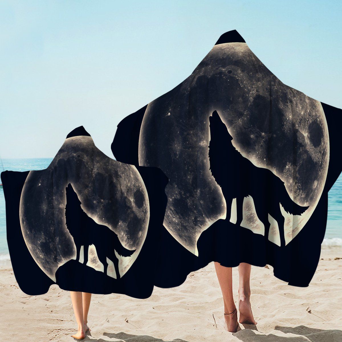 Howling Wolf Under The Moon Printed Hooded Towel