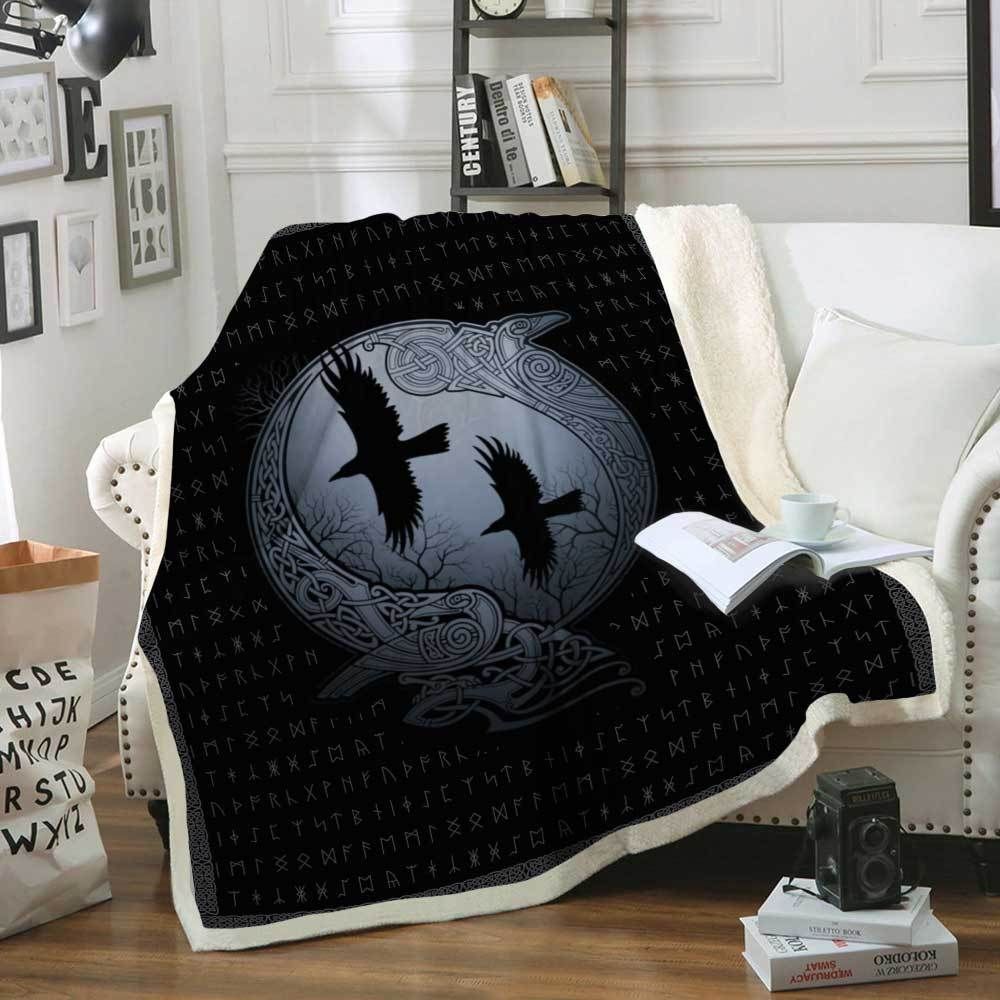 Huginn And Muninn Viking And Raven Sherpa Fleece Blanket