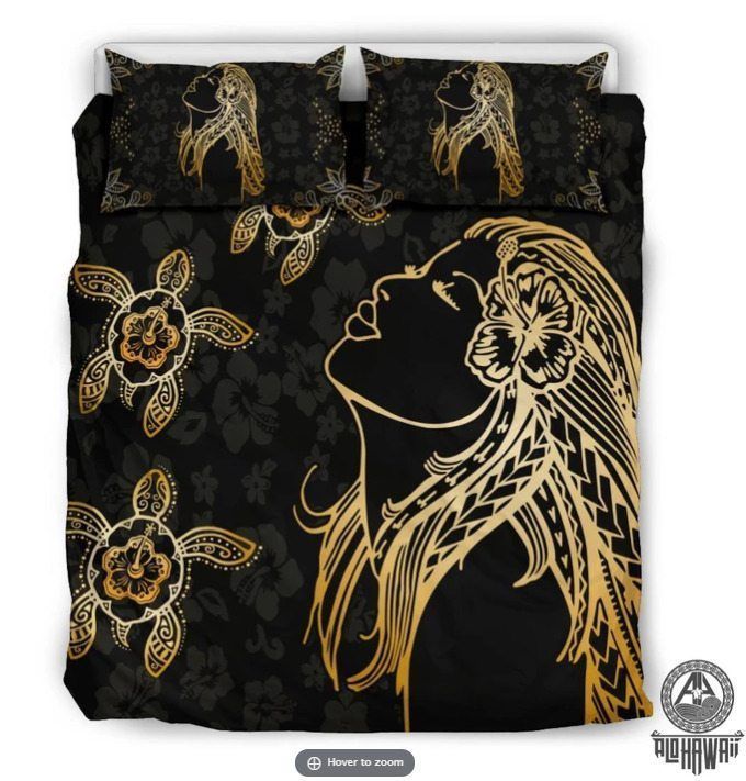 Hula Girl And Turtle Hibiscus Bedding Set