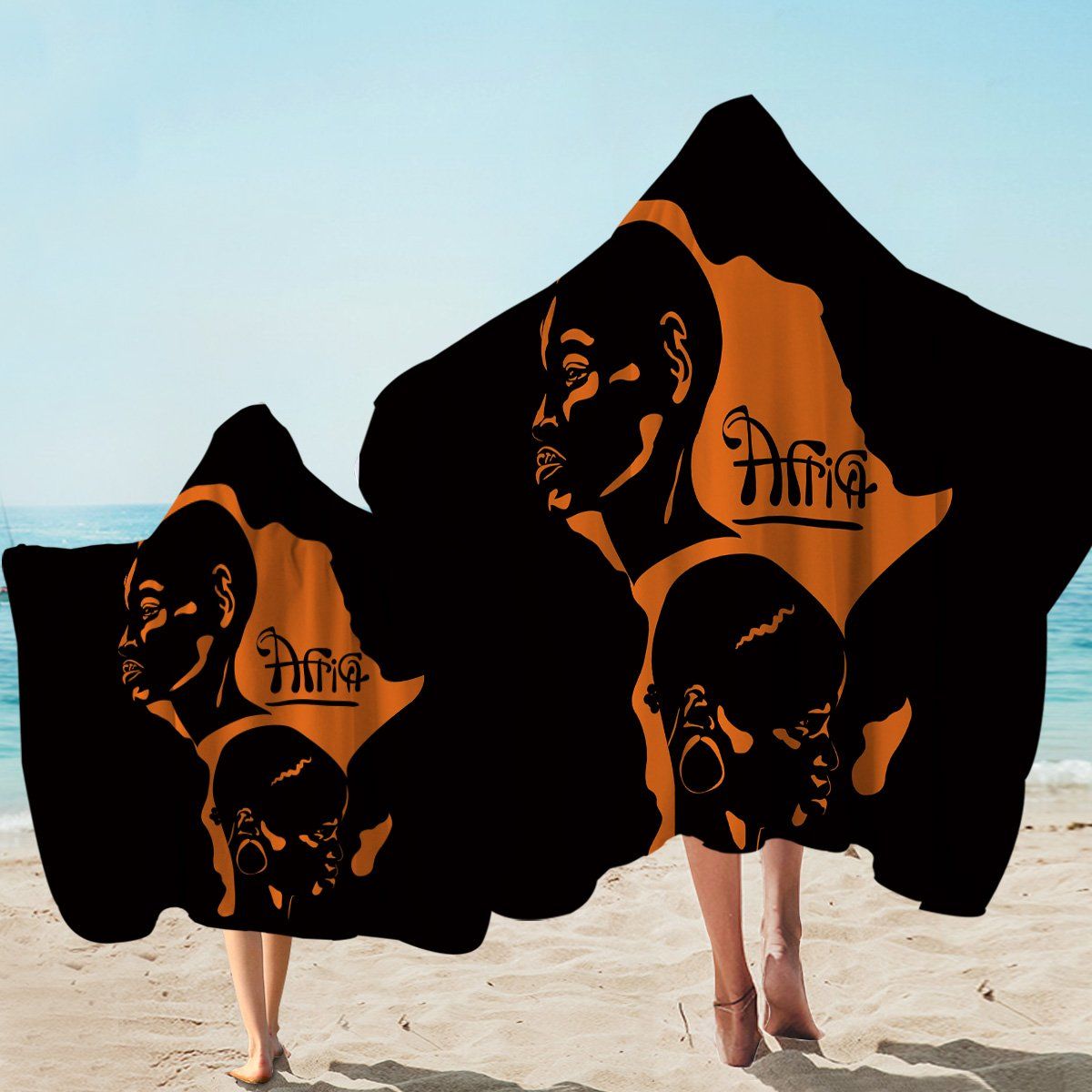 Human Of Africa On Black Printed Hooded Towel
