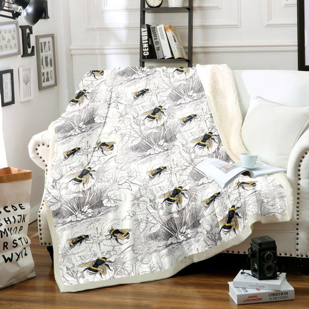 Humble Bee Honey Bee Floral Sherpa Fleece Blanket
