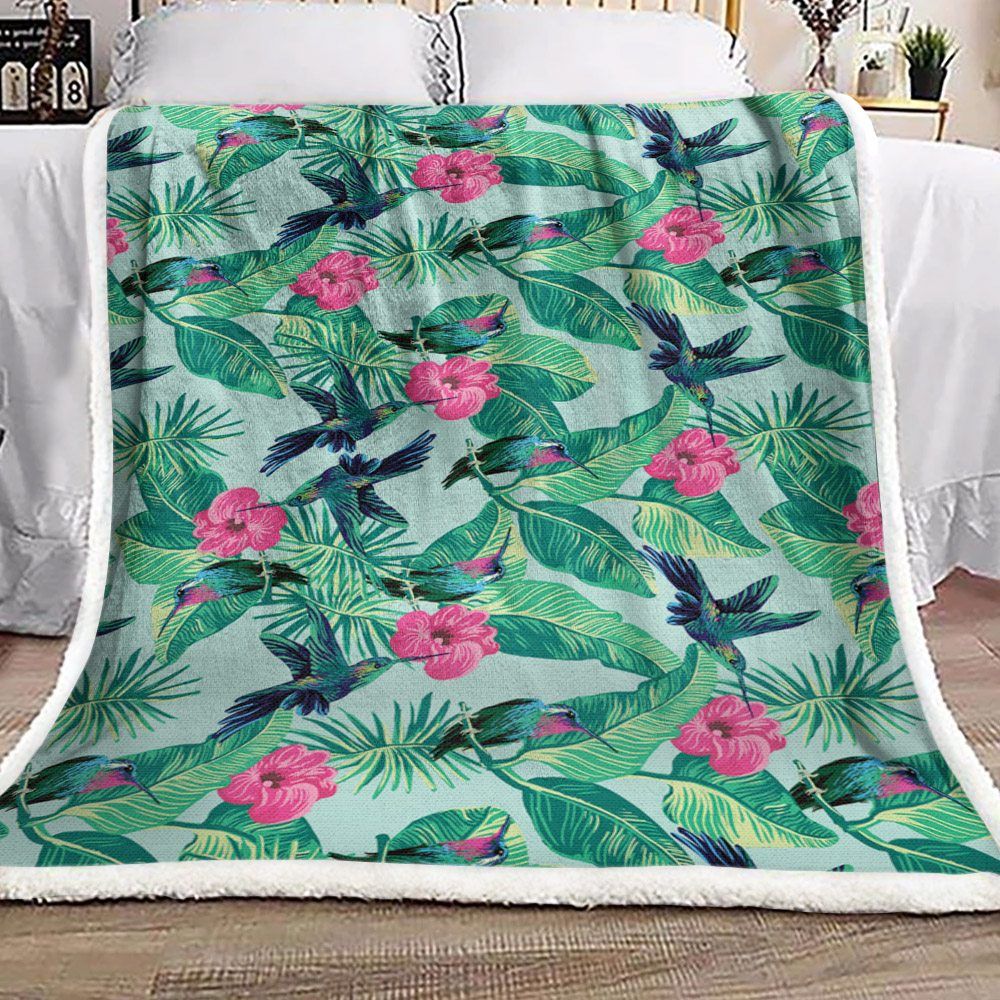 Humming Bird And Flower Sherpa Fleece Blanket