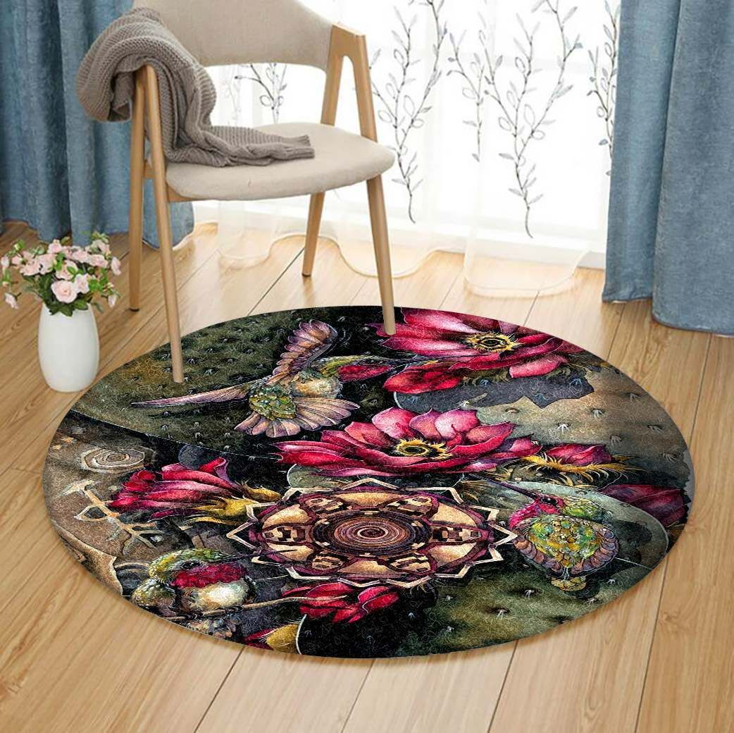 Humming Bird Lotus Round Carpet