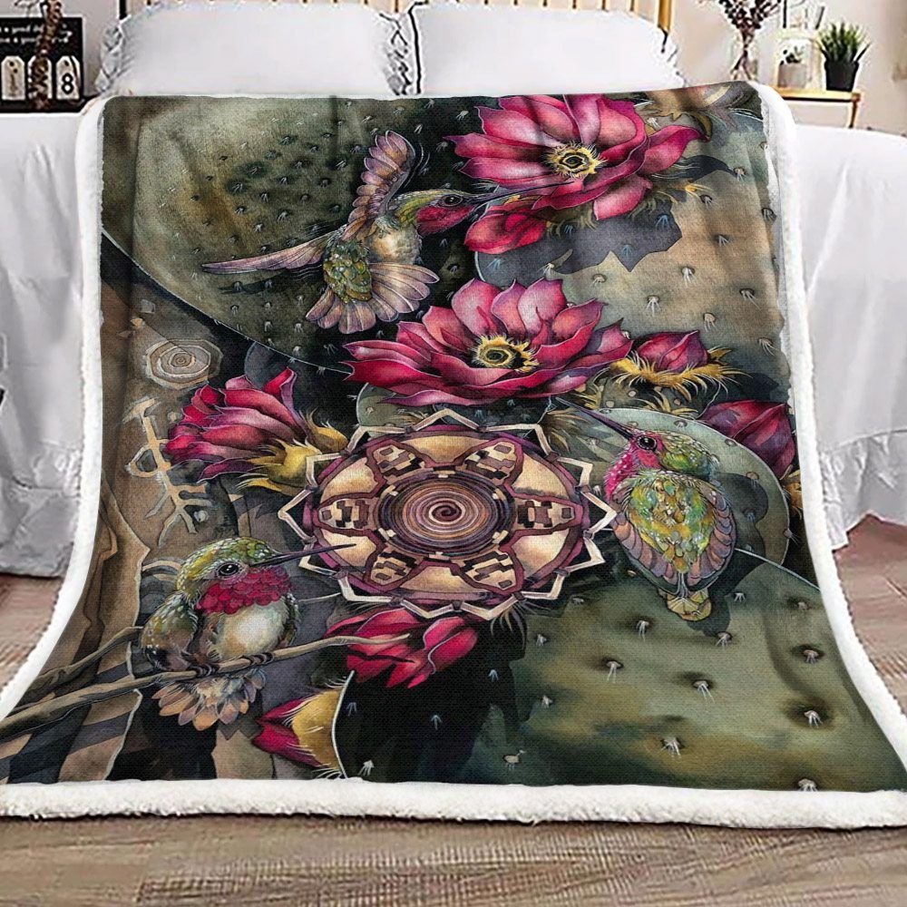 Humming Bird Lotus Sherpa Fleece Blanket