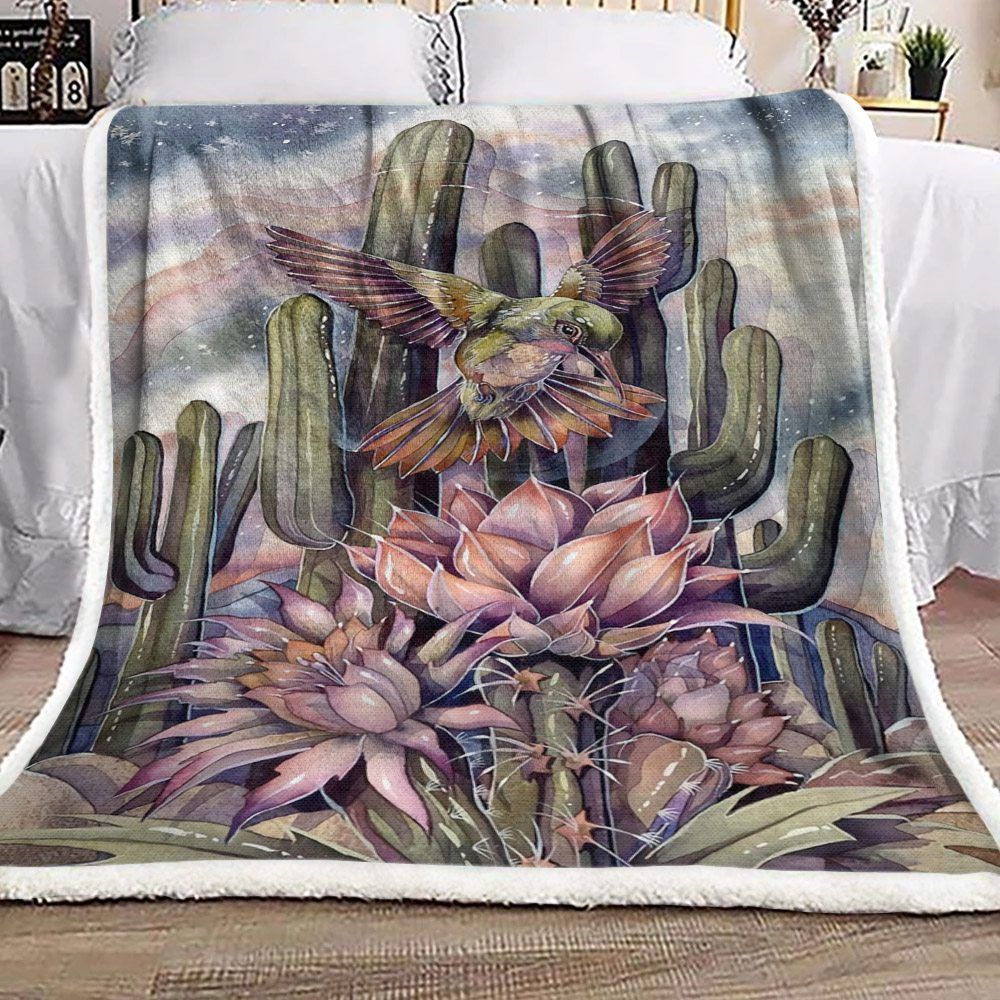 Hummingbird And Cactus Sherpa Fleece Blanket