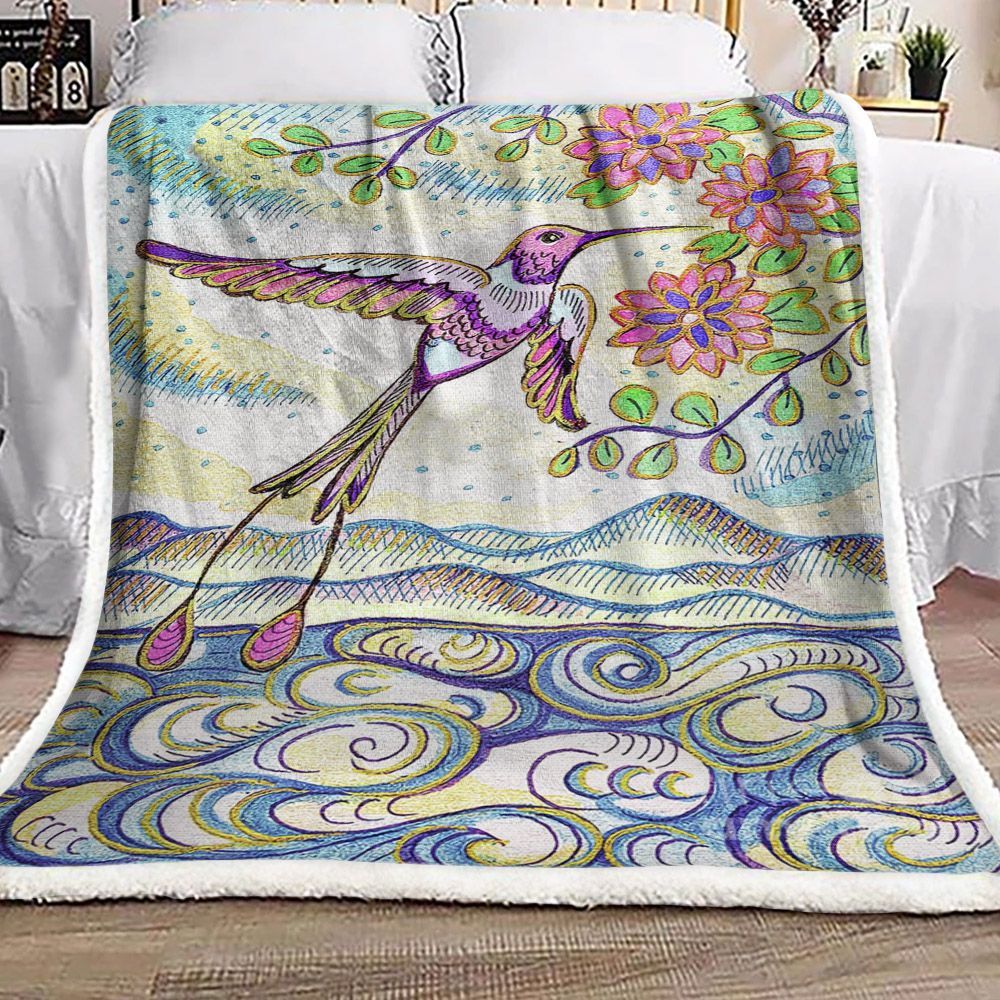 Hummingbird And Flower Sherpa Fleece Blanket