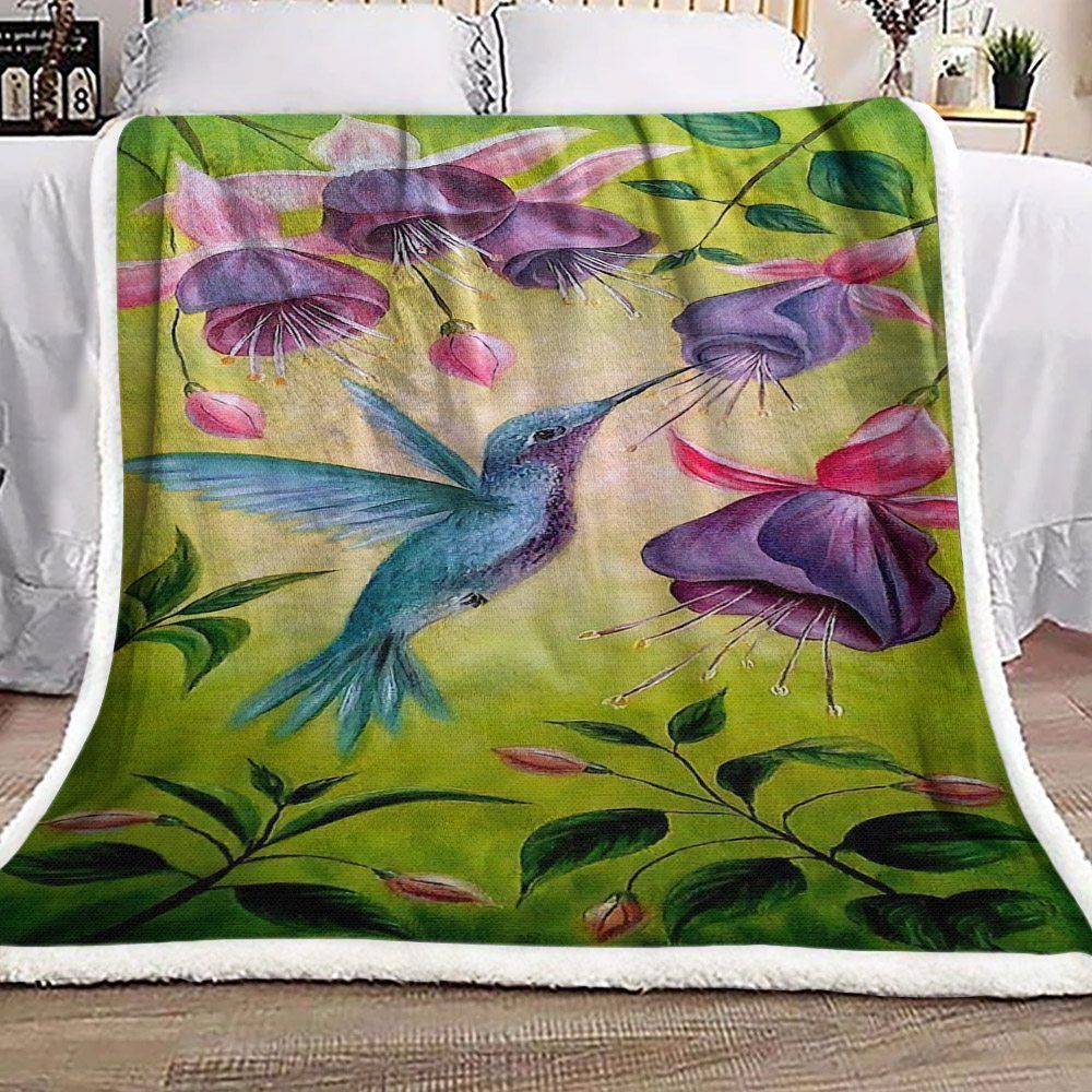 Hummingbird And Flower Sherpa Fleece Blanket