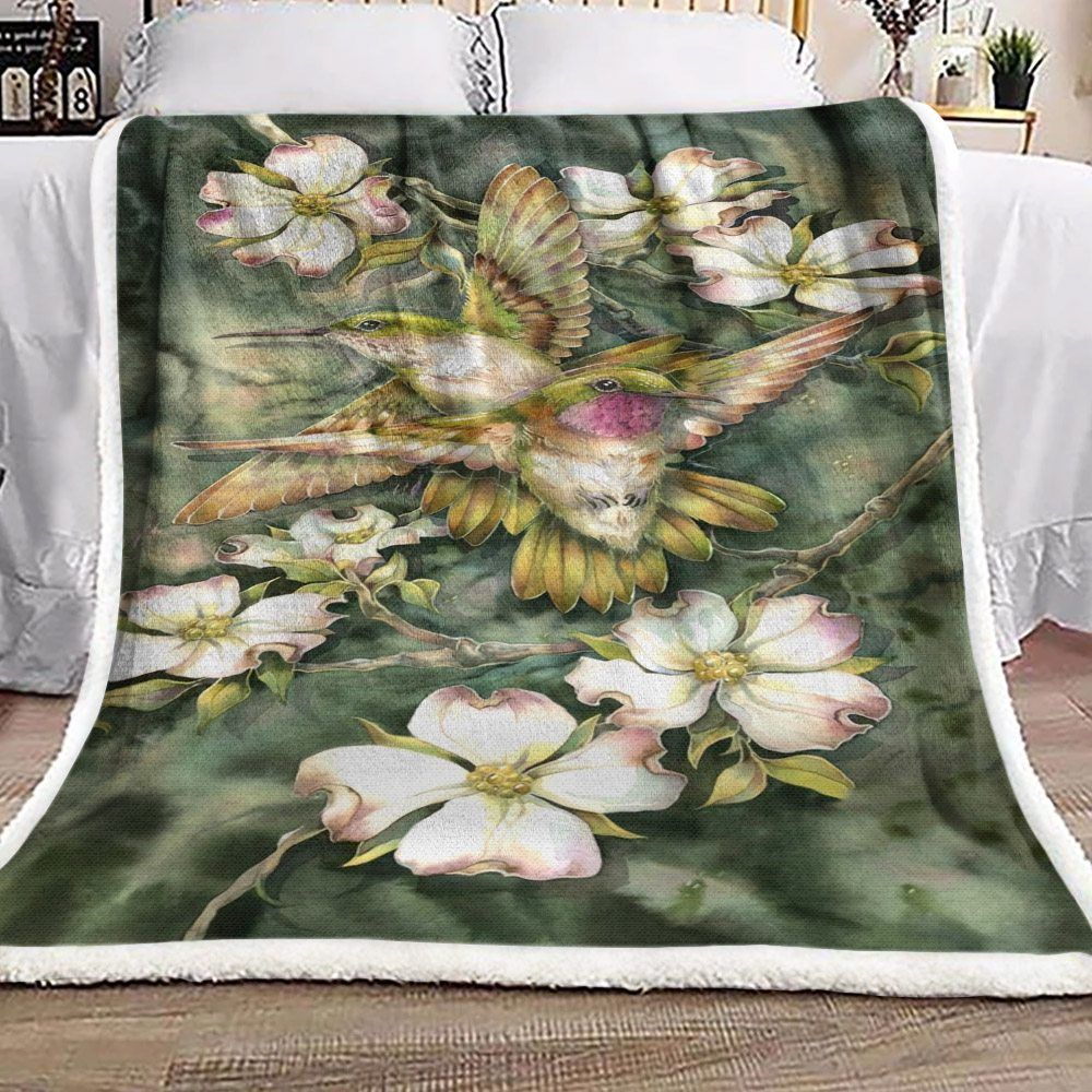 Hummingbird And Flower Sherpa Fleece Blanket