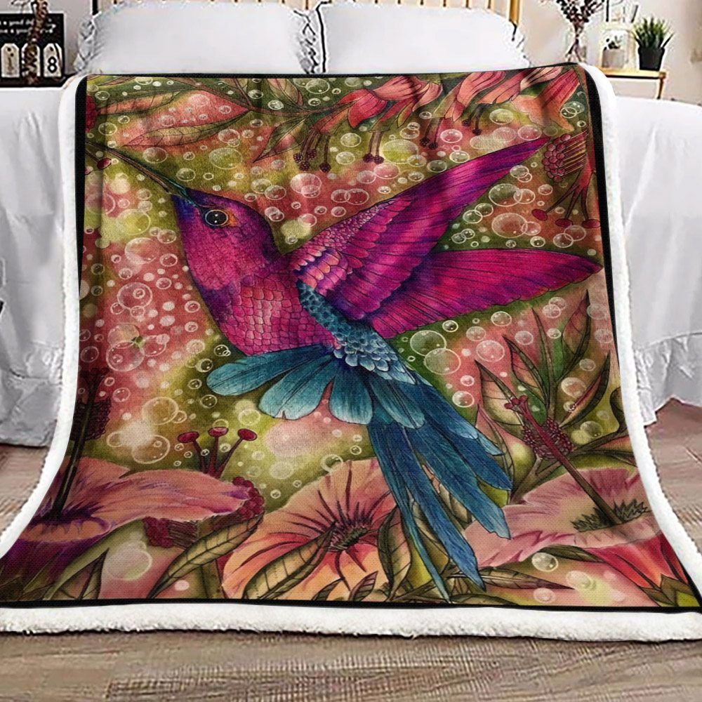 Hummingbird And Flower Sherpa Fleece Blanket