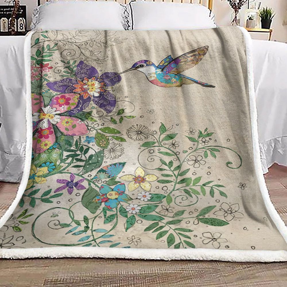 Hummingbird And Flower Sherpa Fleece Blanket