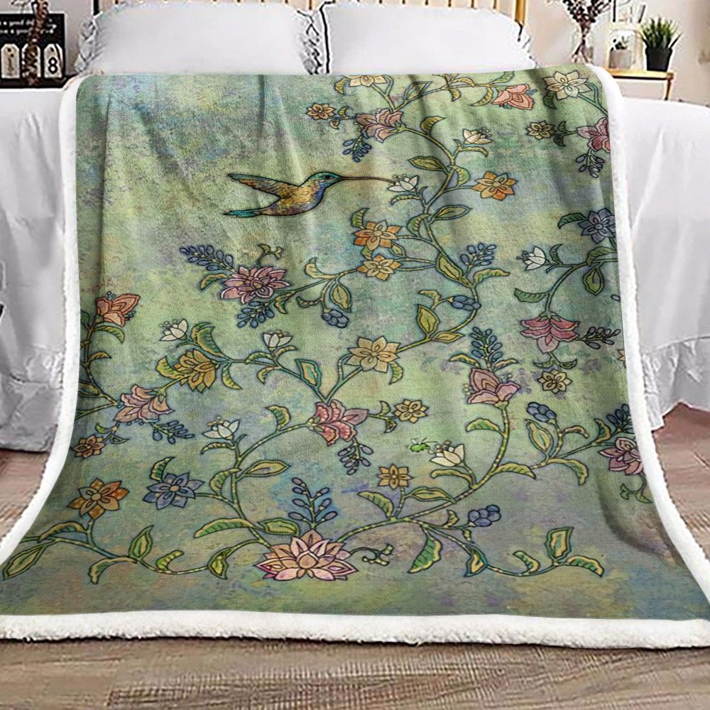 Hummingbird And Flower Sherpa Fleece Blanket
