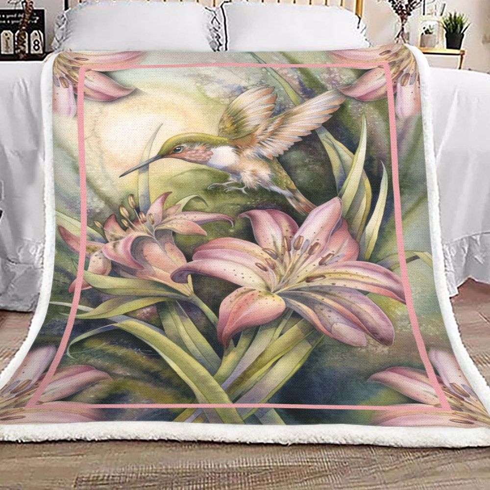 Hummingbird And Flower Sherpa Fleece Blanket