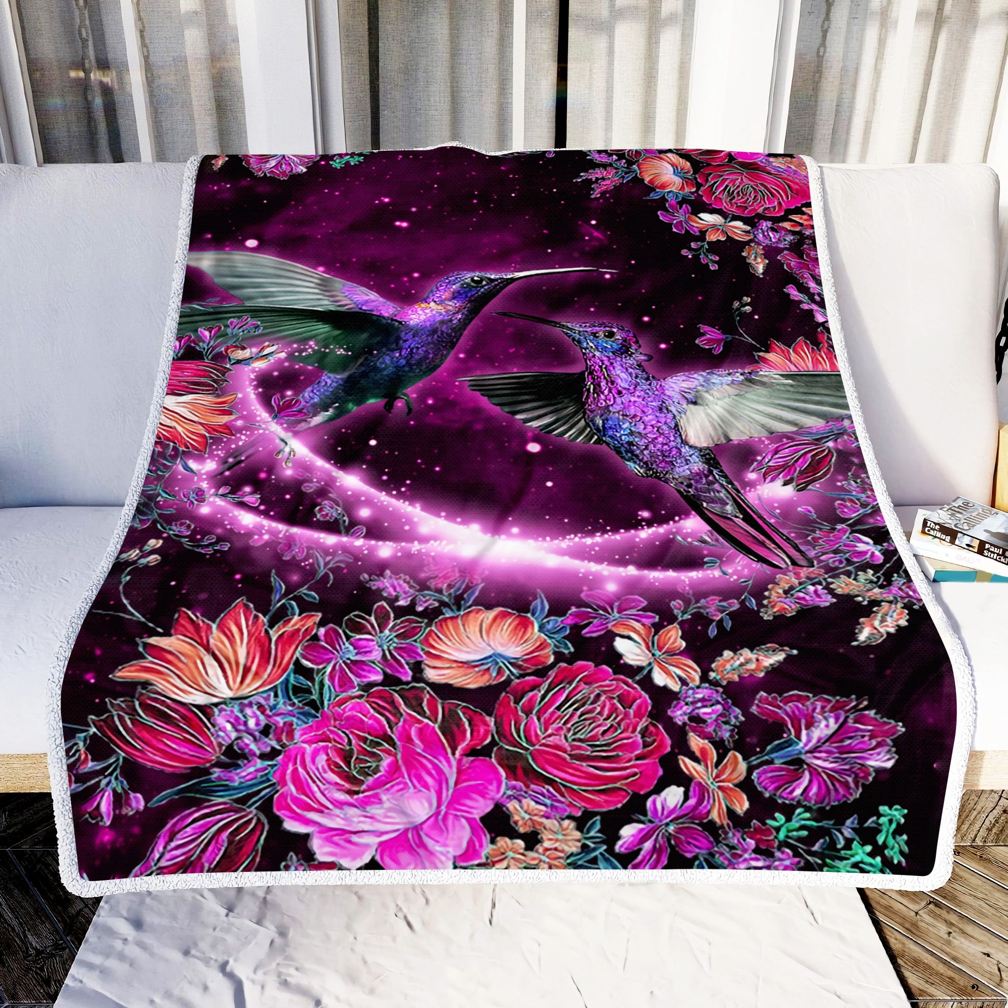 Hummingbird And Flower Galaxy Fleece Blanket