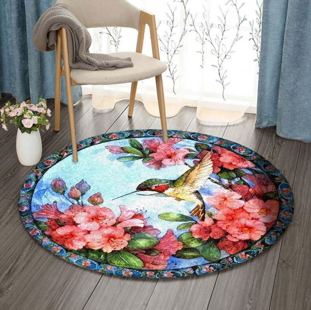 Hummingbird And Flower Round Carpet