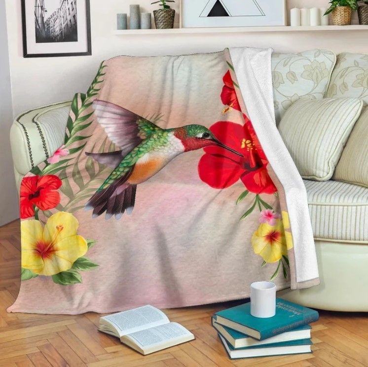 Hummingbird And Hibiscus Sherpa Fleece Blanket