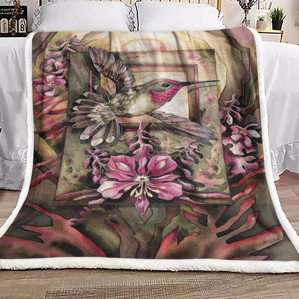Hummingbird And Orchid Sherpa Fleece Blanket