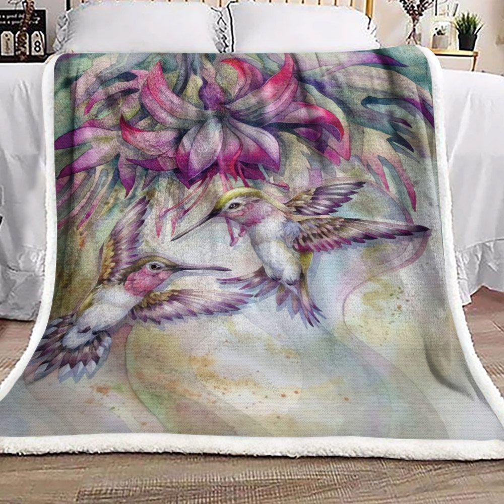 Hummingbird And Purple Fuchsia Sherpa Fleece Blanket
