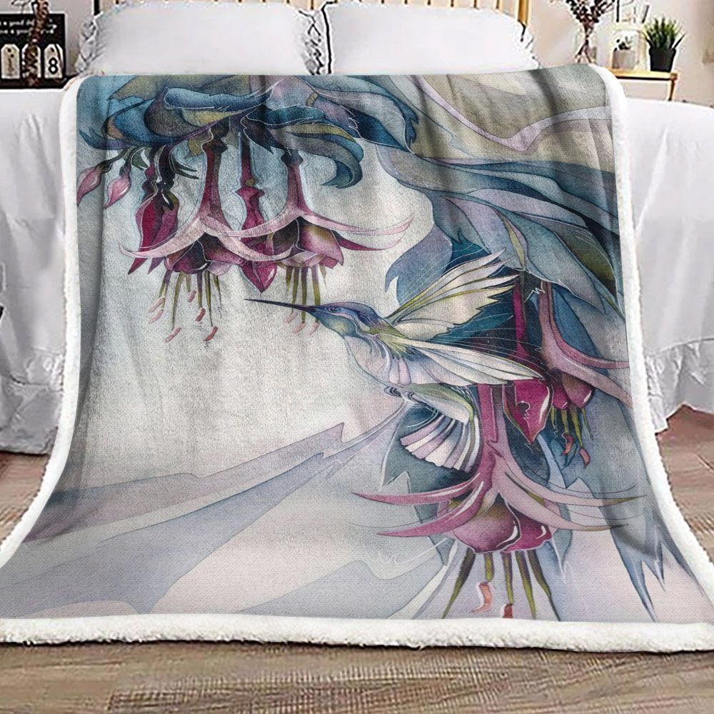 Hummingbird And Purple Fuchsia Sherpa Fleece Blanket