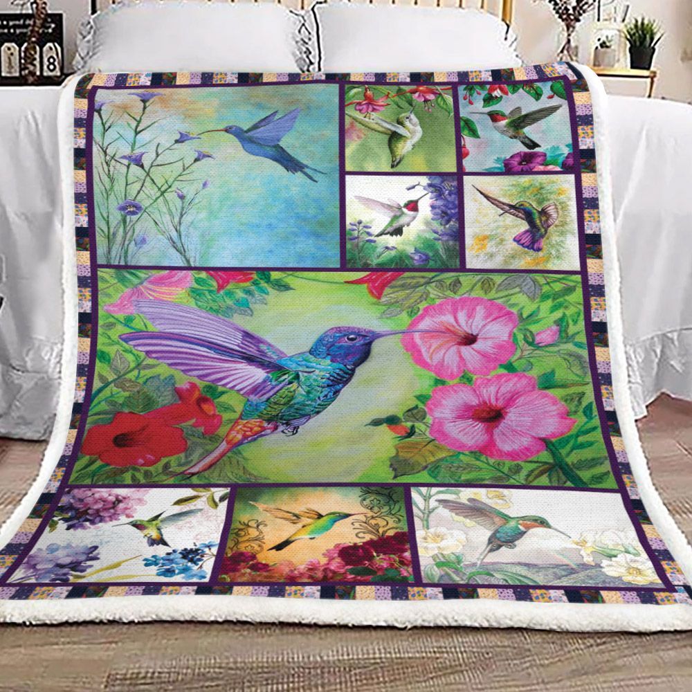 Hummingbird Art Collection Sherpa Fleece Blanket