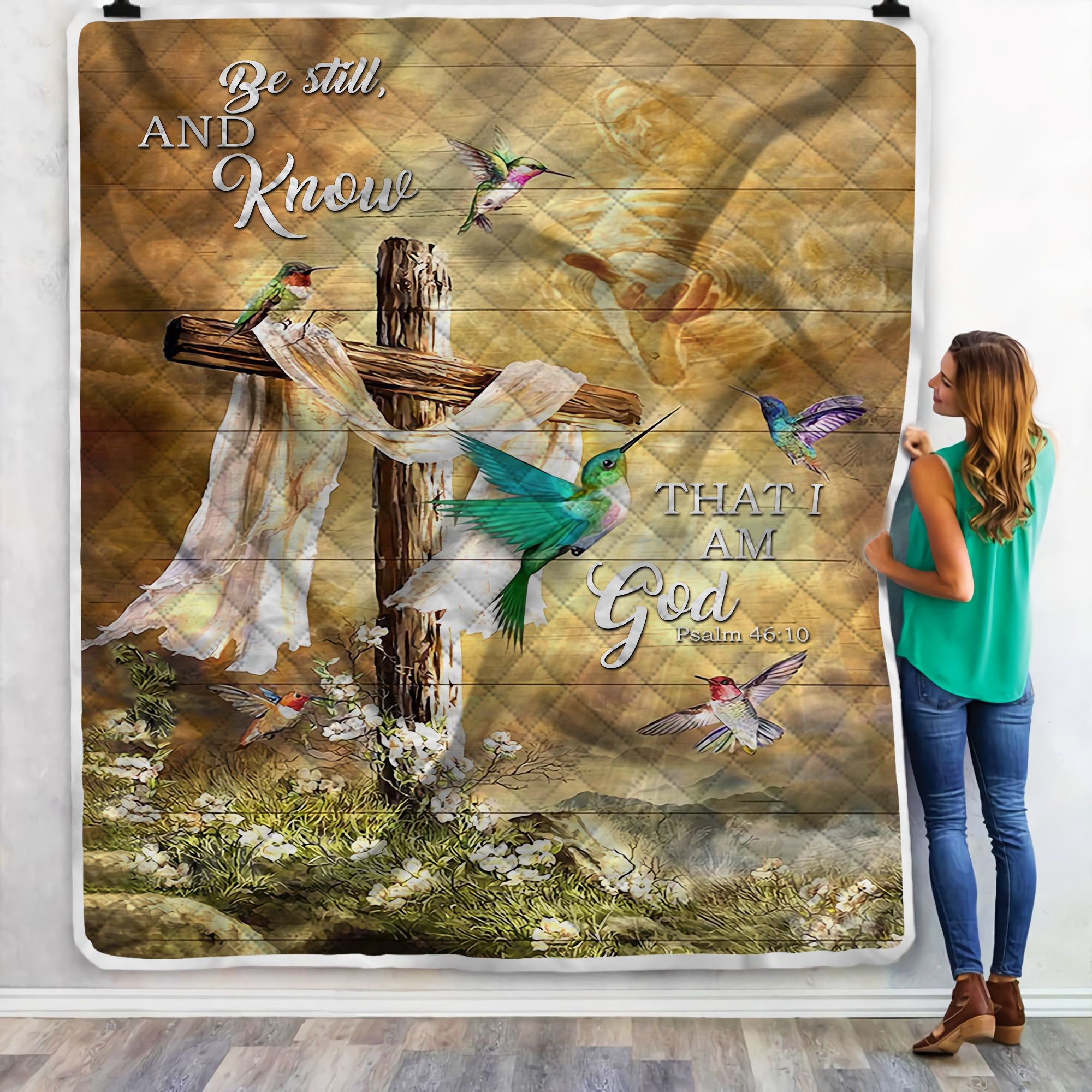Hummingbird Be Still And Know That I Am God Fleece Blanket