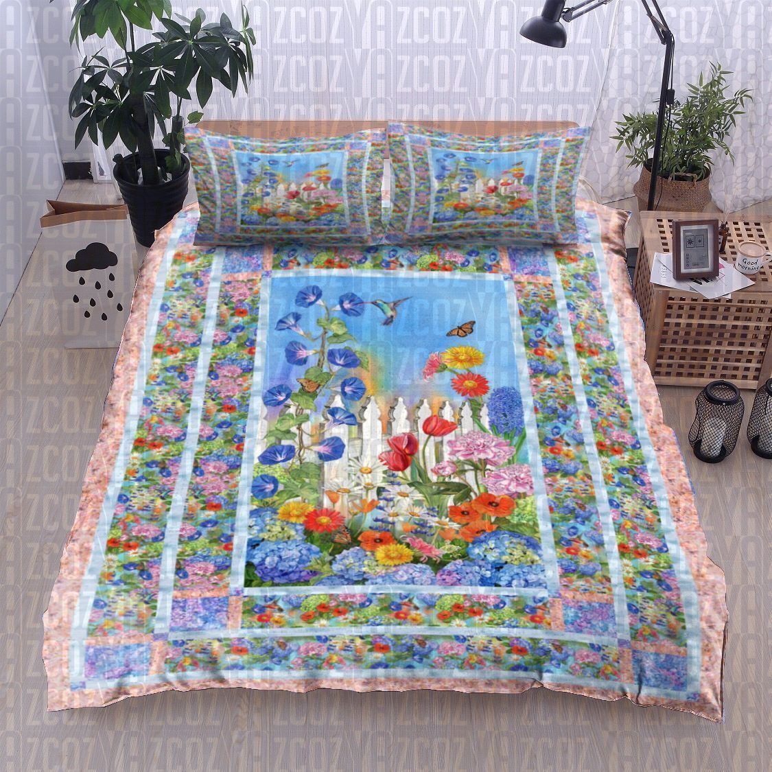 Hummingbird Blue Flower Bedding Set