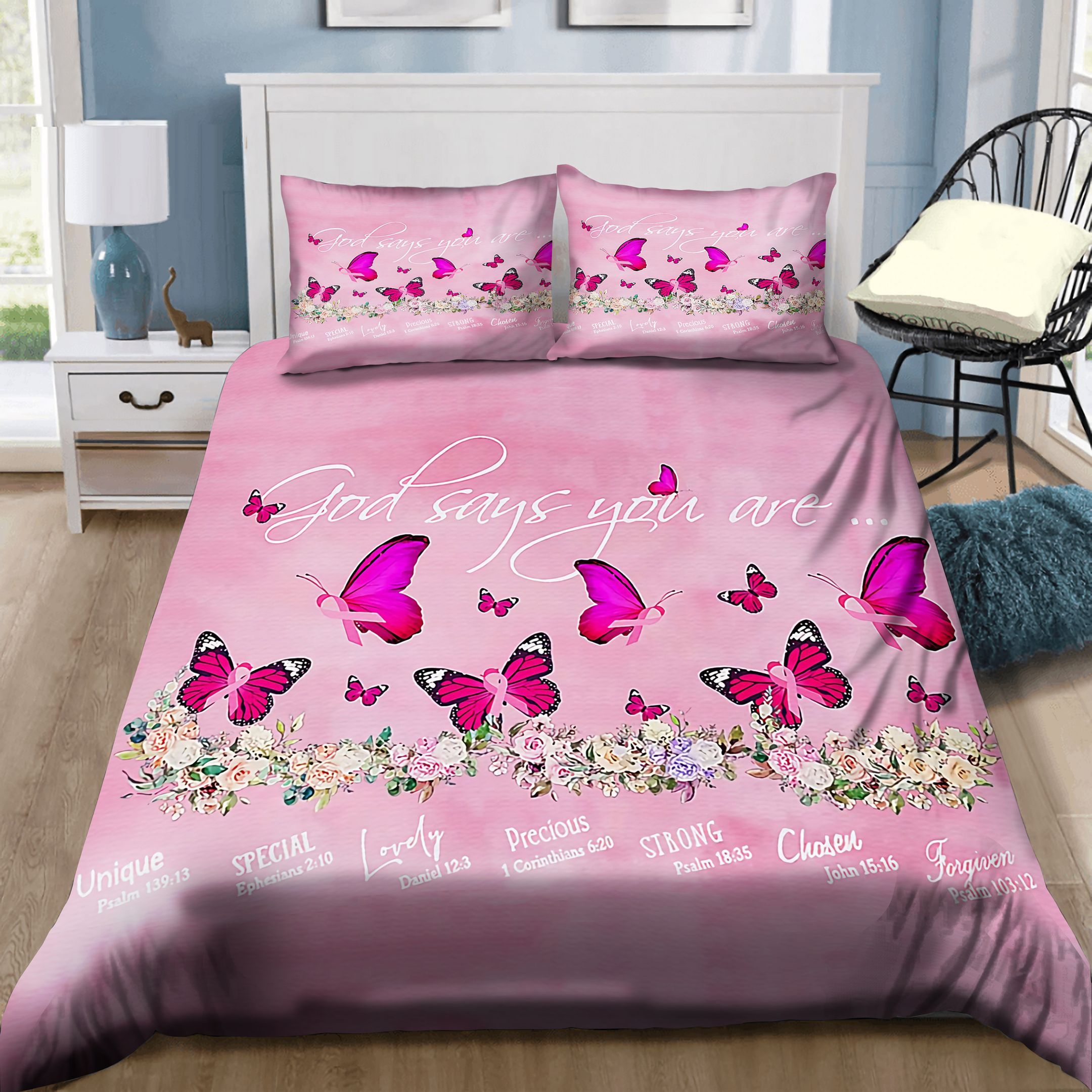 Hummingbird Breast Cancer God Says You Are ds Bedding Set
