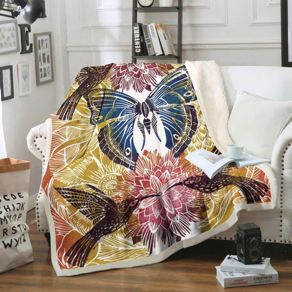 Hummingbird Butterfly Sherpa Fleece Blanket