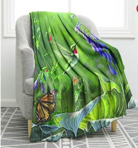 Hummingbird Butterfly Sherpa Fleece Blanket