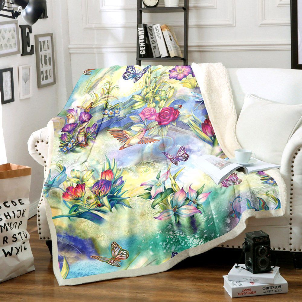 Hummingbird Butterfly Dragonfly Sherpa Fleece Blanket