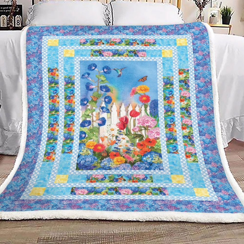 Hummingbird Butterfly Flower Sherpa Fleece Blanket