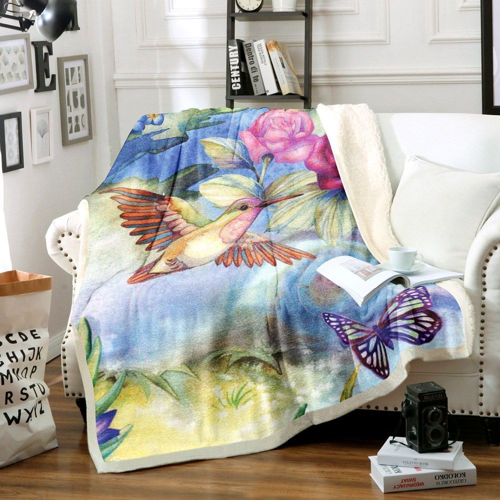 Hummingbird Sherpa Fleece Blanket