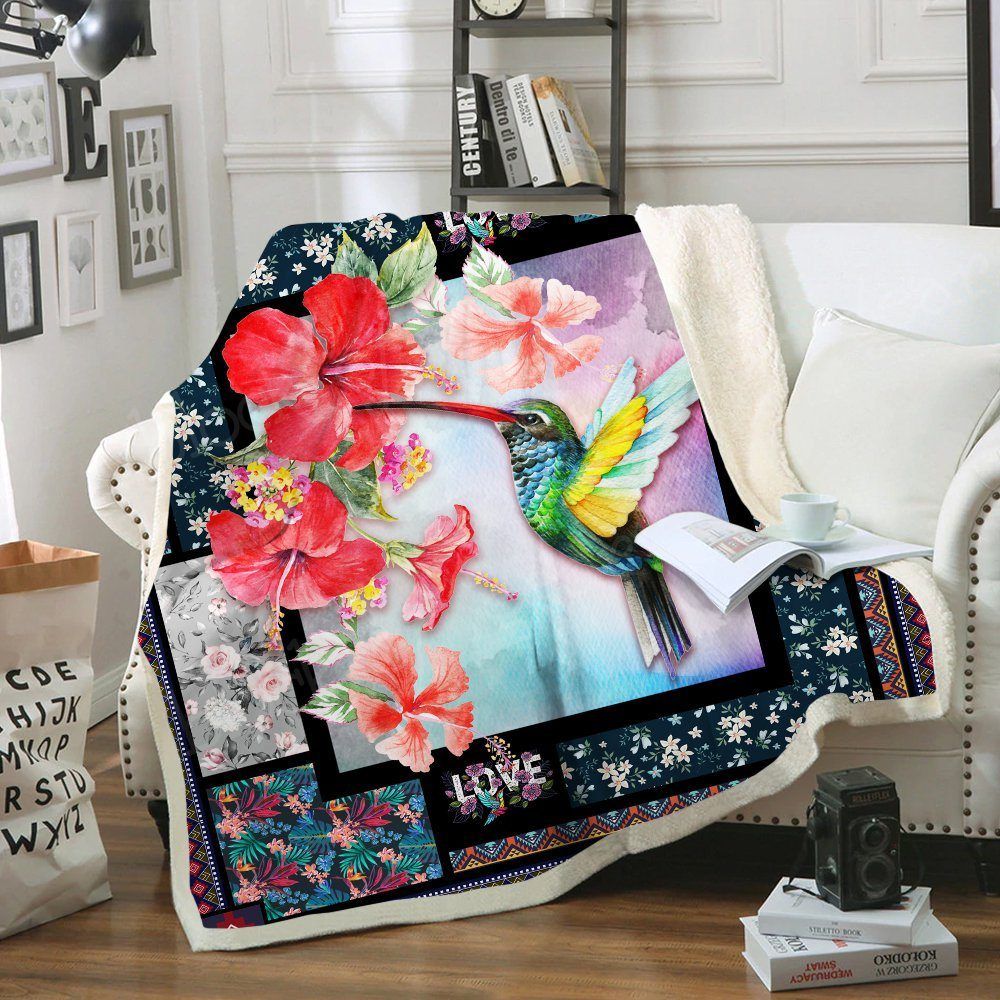 Hummingbird Sherpa Fleece Blanket
