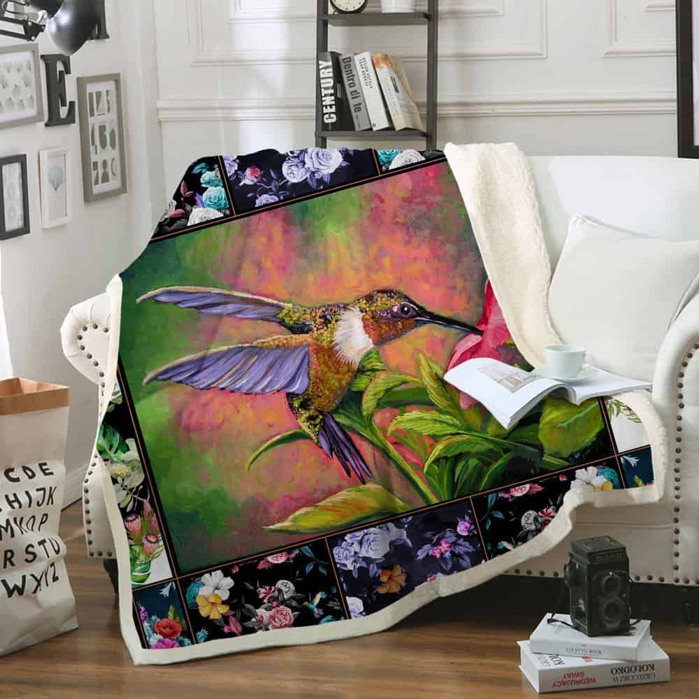 Hummingbird Sherpa Fleece Blanket