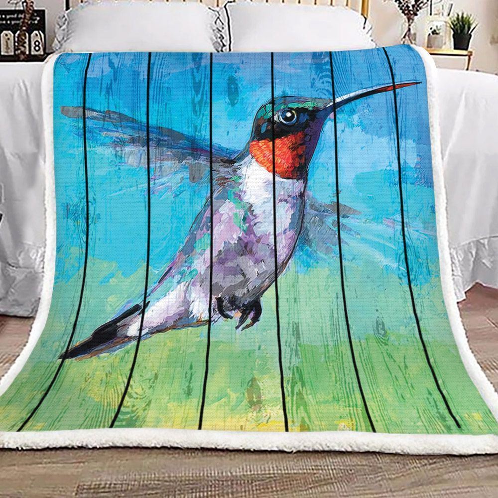 Hummingbird Colorful Painted On The Wood Sherpa Fleece Blanket