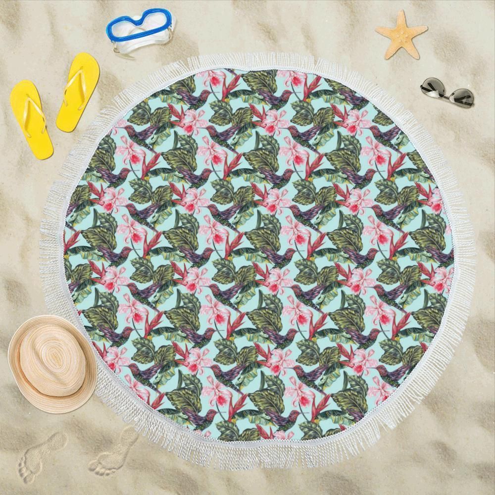 Hummingbird Cute Themed All Over Printed Round Beach Towel