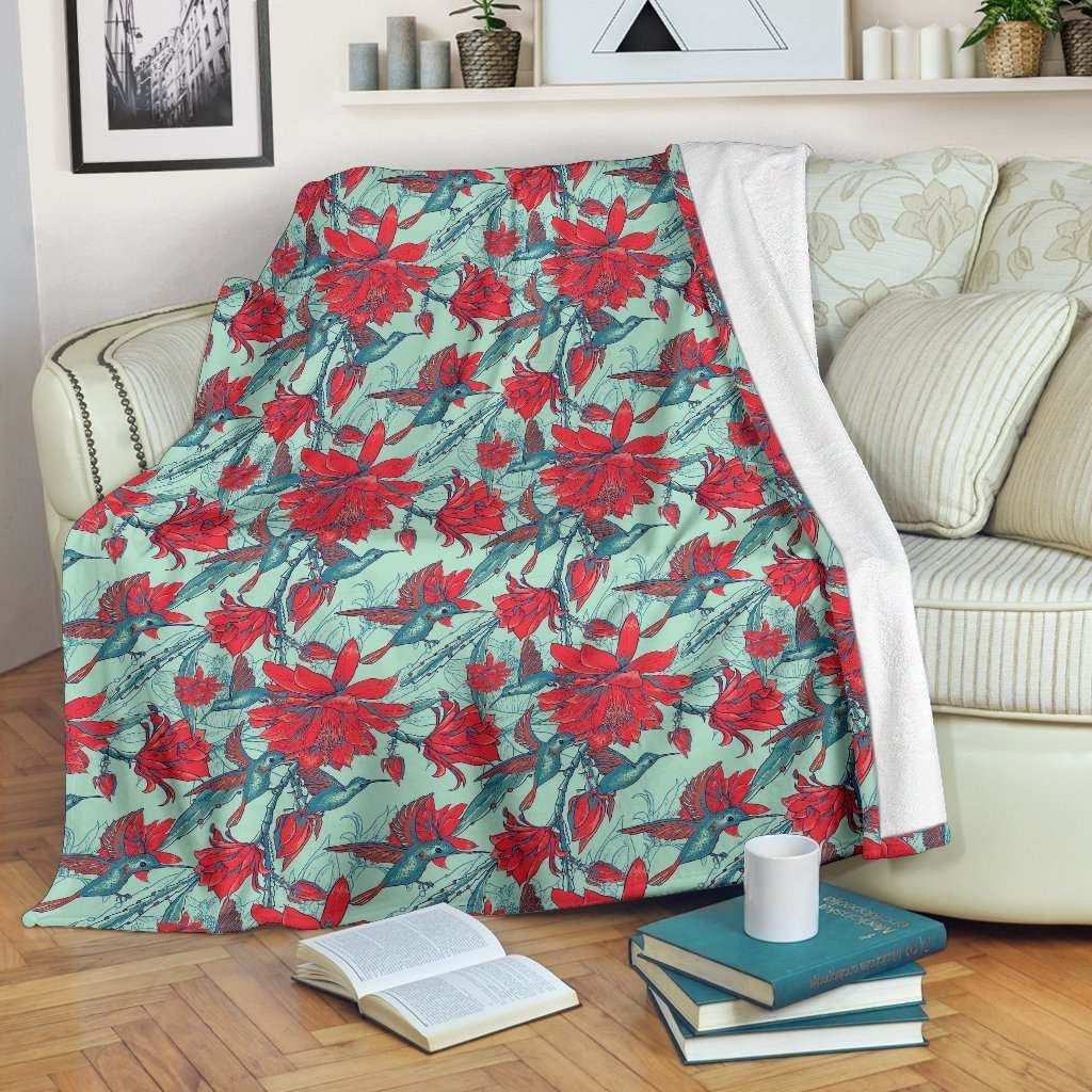 Hummingbird Floral Sherpa Fleece Blanket