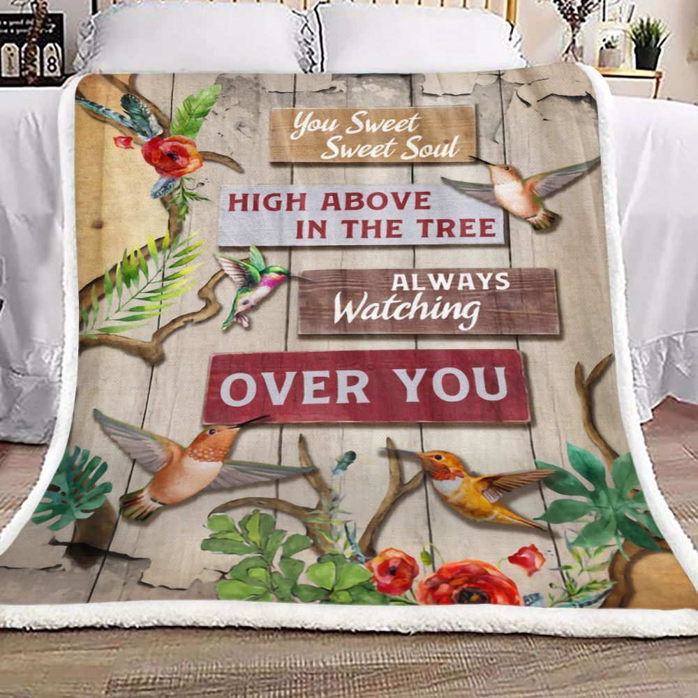 Hummingbird Flower Sherpa Fleece Blanket