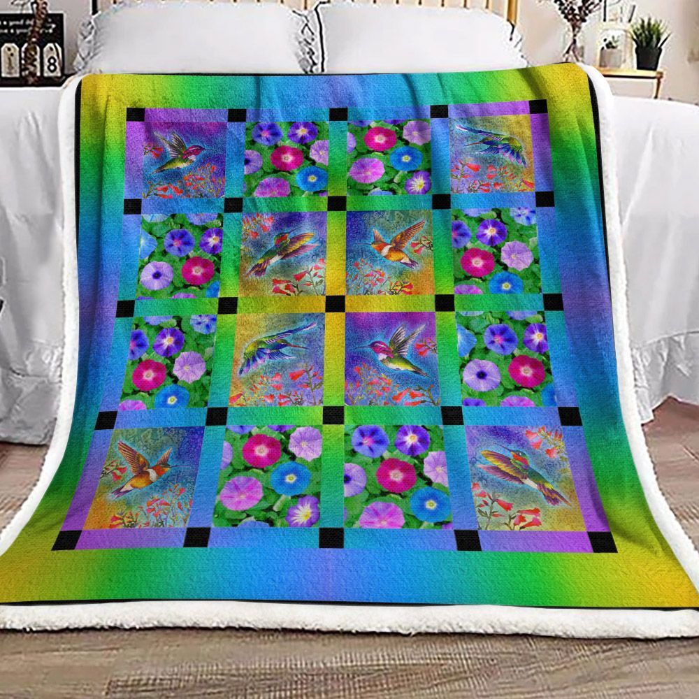 Hummingbird Flower Sherpa Fleece Blanket