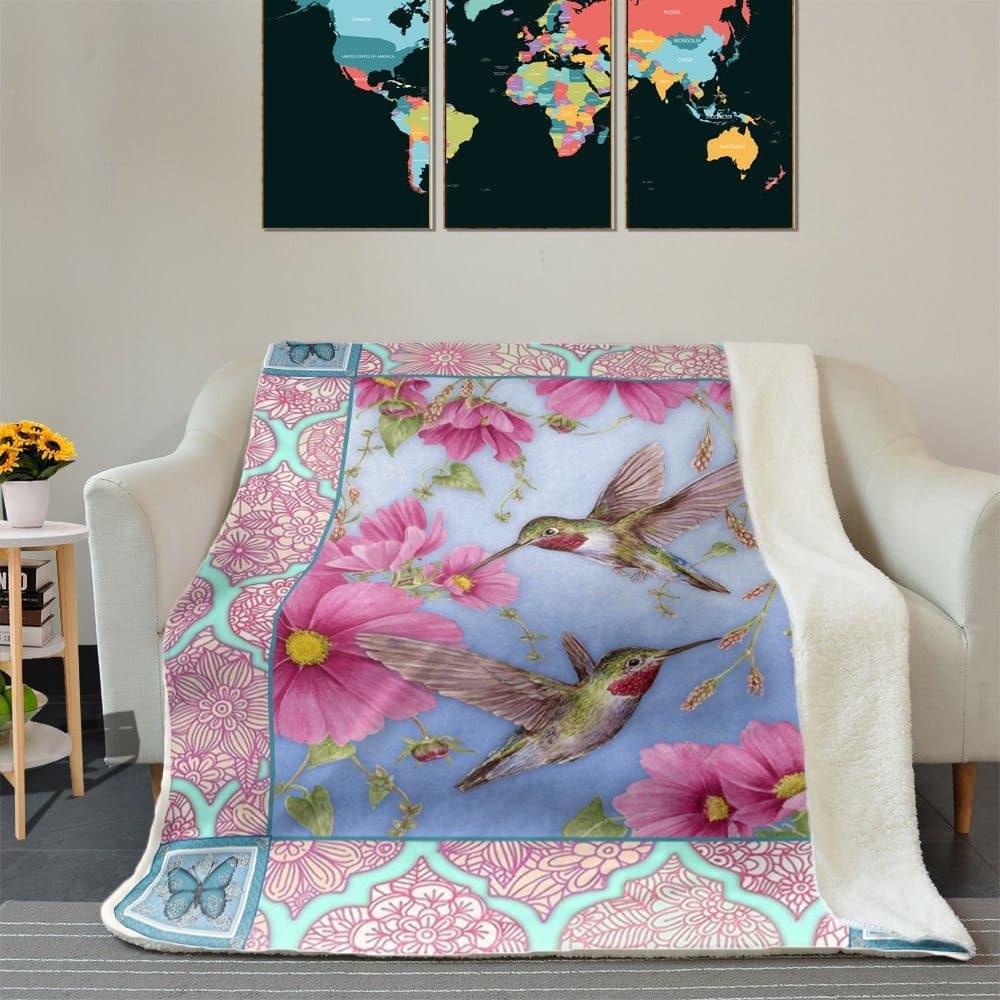 Hummingbird Flower Sherpa Fleece Blanket