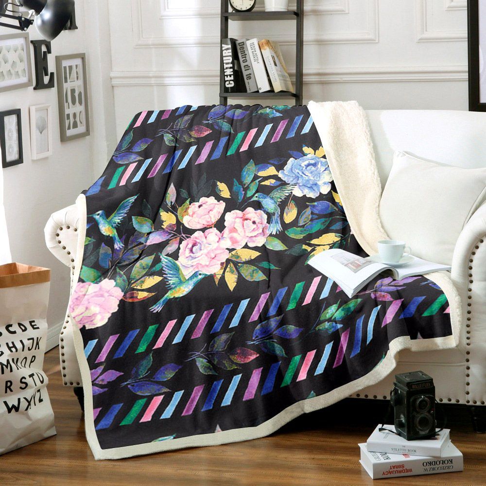 Hummingbird Flower Sherpa Fleece Blanket