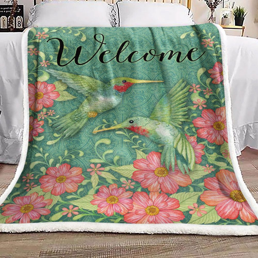 Hummingbird Flower Sherpa Fleece Blanket