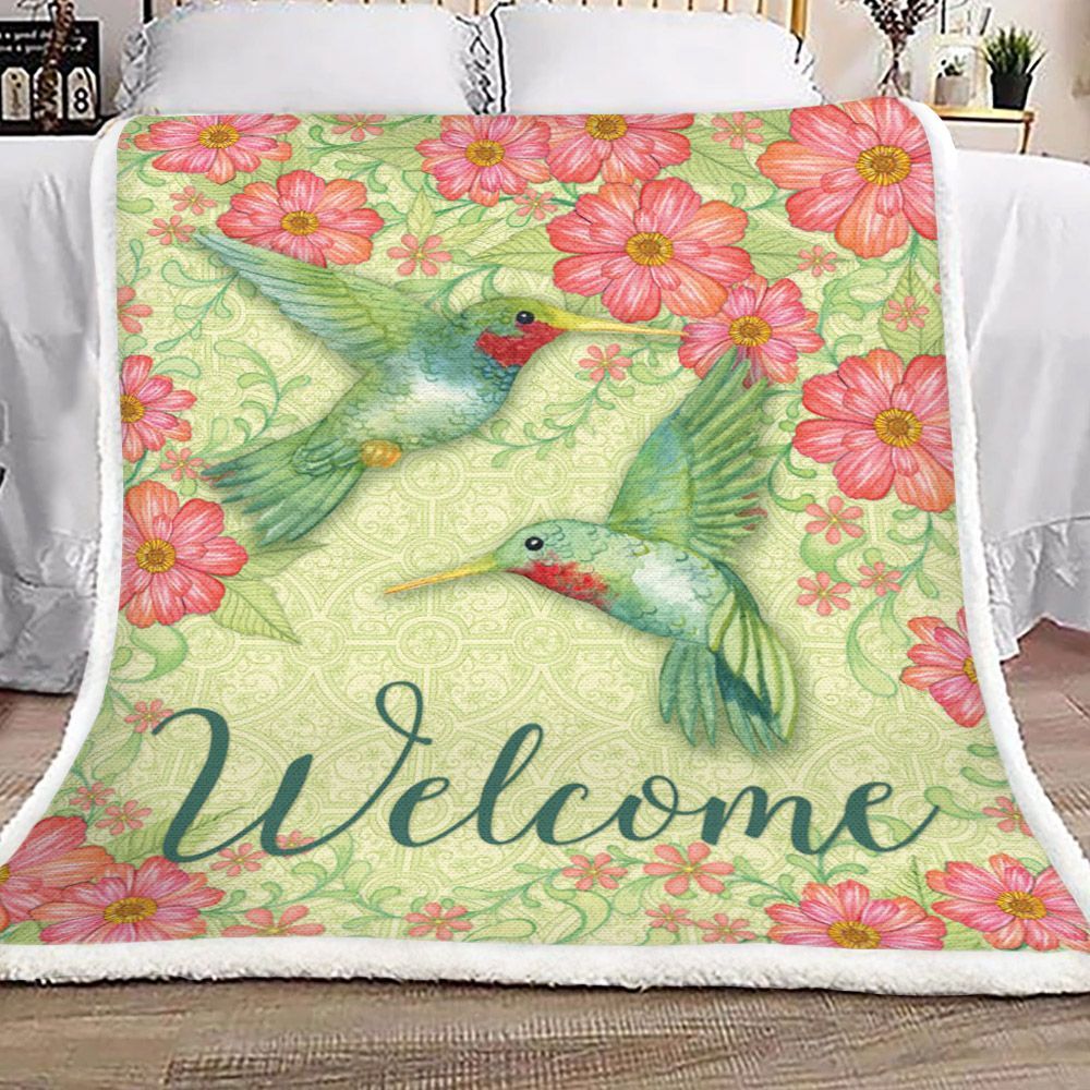 Hummingbird Flower Sherpa Fleece Blanket