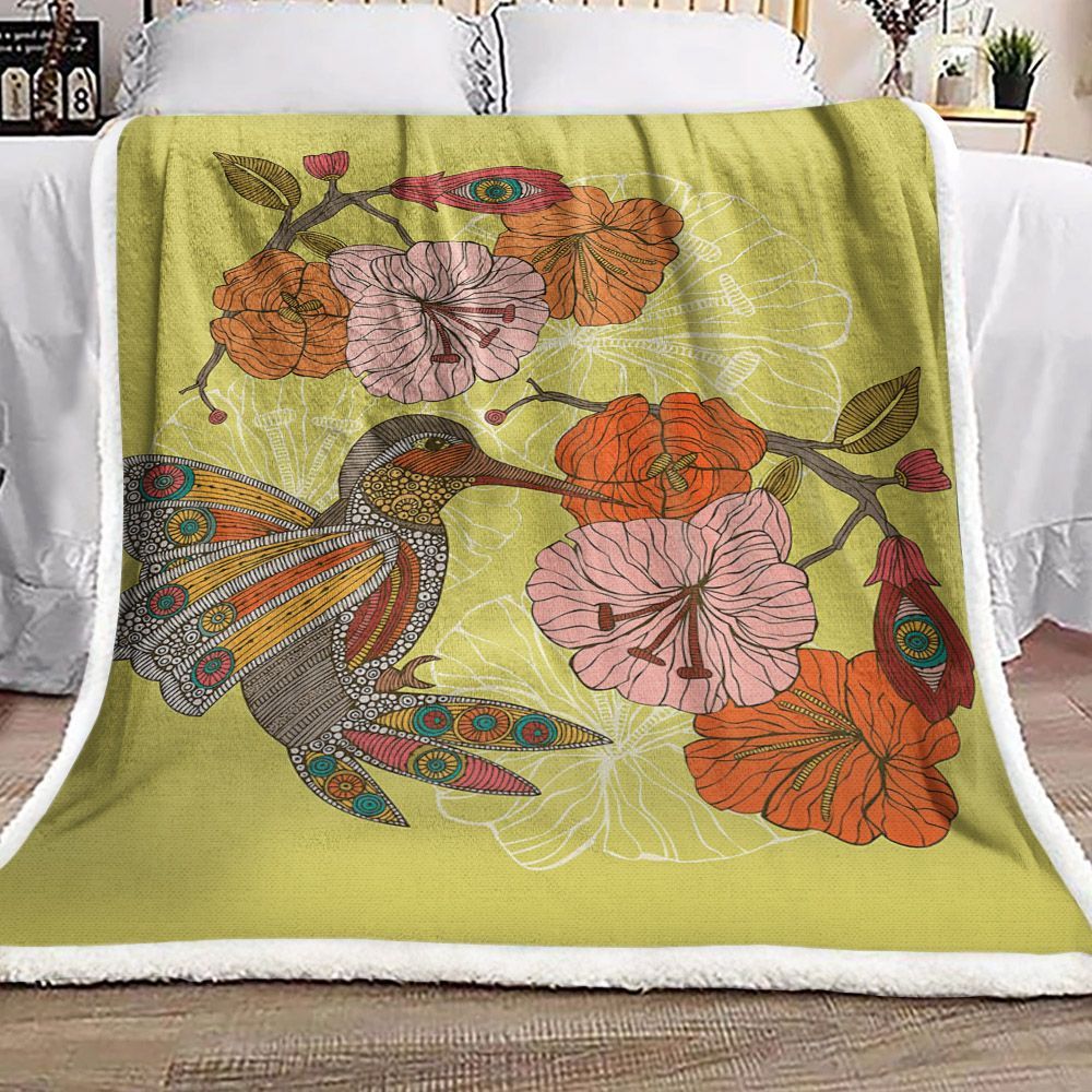 Hummingbird Flower Mandala Sherpa Fleece Blanket