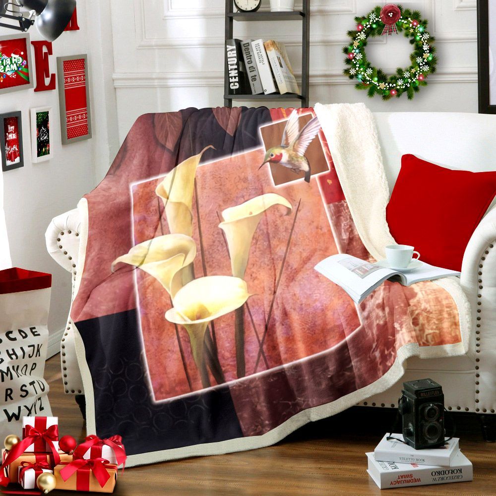 Hummingbird Flower Sherpa Fleece Blanket