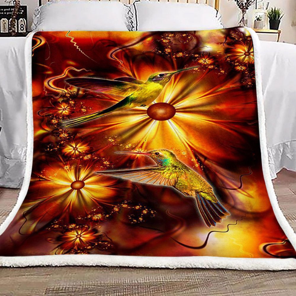 Hummingbird Fractal Flower Sherpa Fleece Blanket
