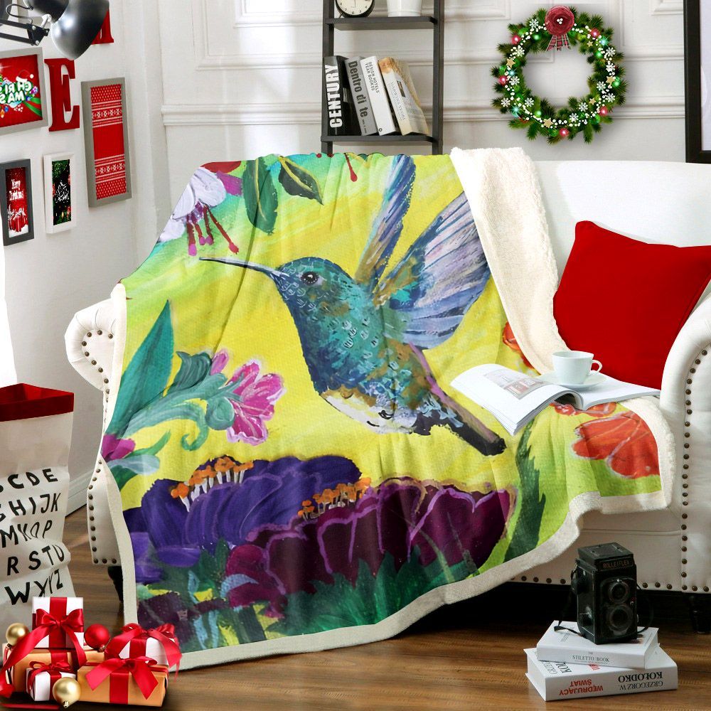 Hummingbird Garden Sherpa Fleece Blanket