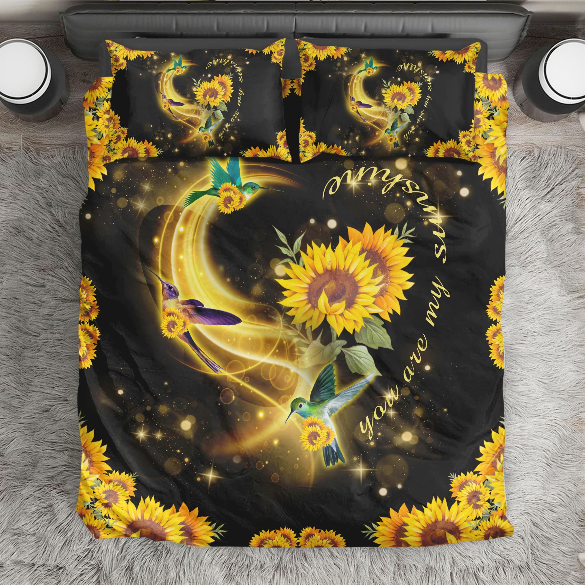 Hummingbird Heart Light Sunflowe Bedding Set
