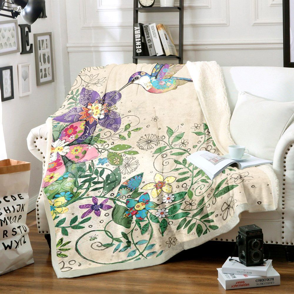Hummingbird Sherpa Fleece Blanket